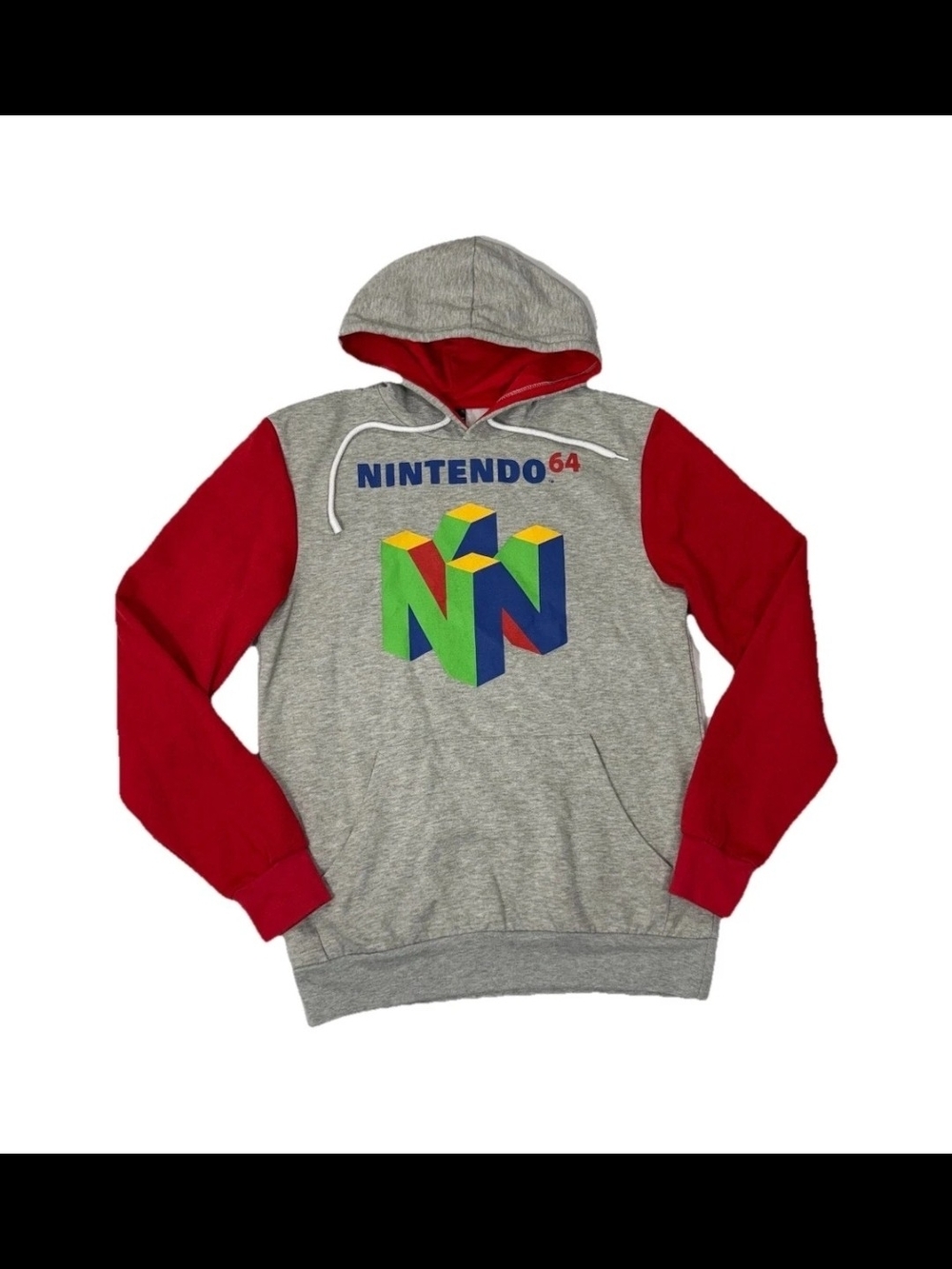 Nintendo Gray Hoodie with Red Hood & Multicolor Logo